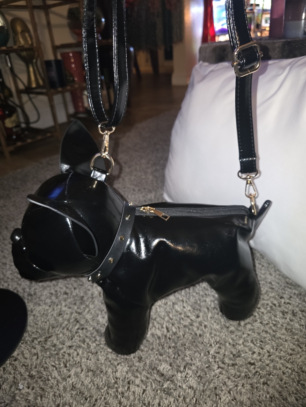 Black Faux Leather Dog-Shaped Crossbody Bag